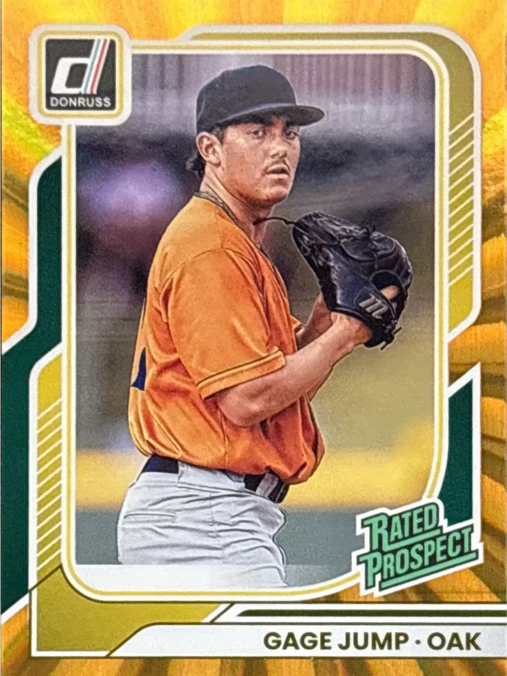 Panini Gage Jump Oakland Rated Prospect Baseball Card - Gold Burst LE 249/299